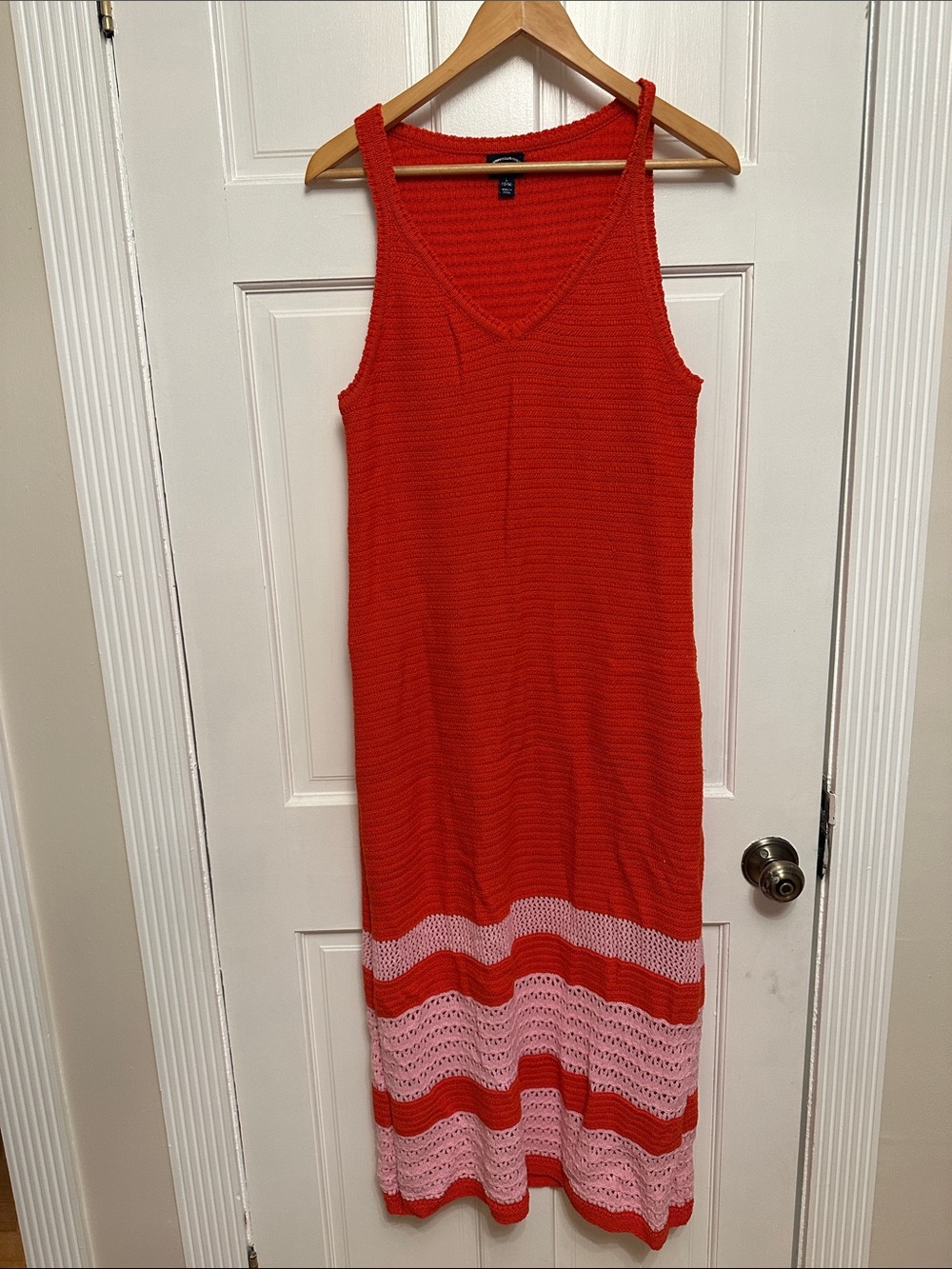 Sleeveless Knit Maxi Dress in Red with Pink Stripes